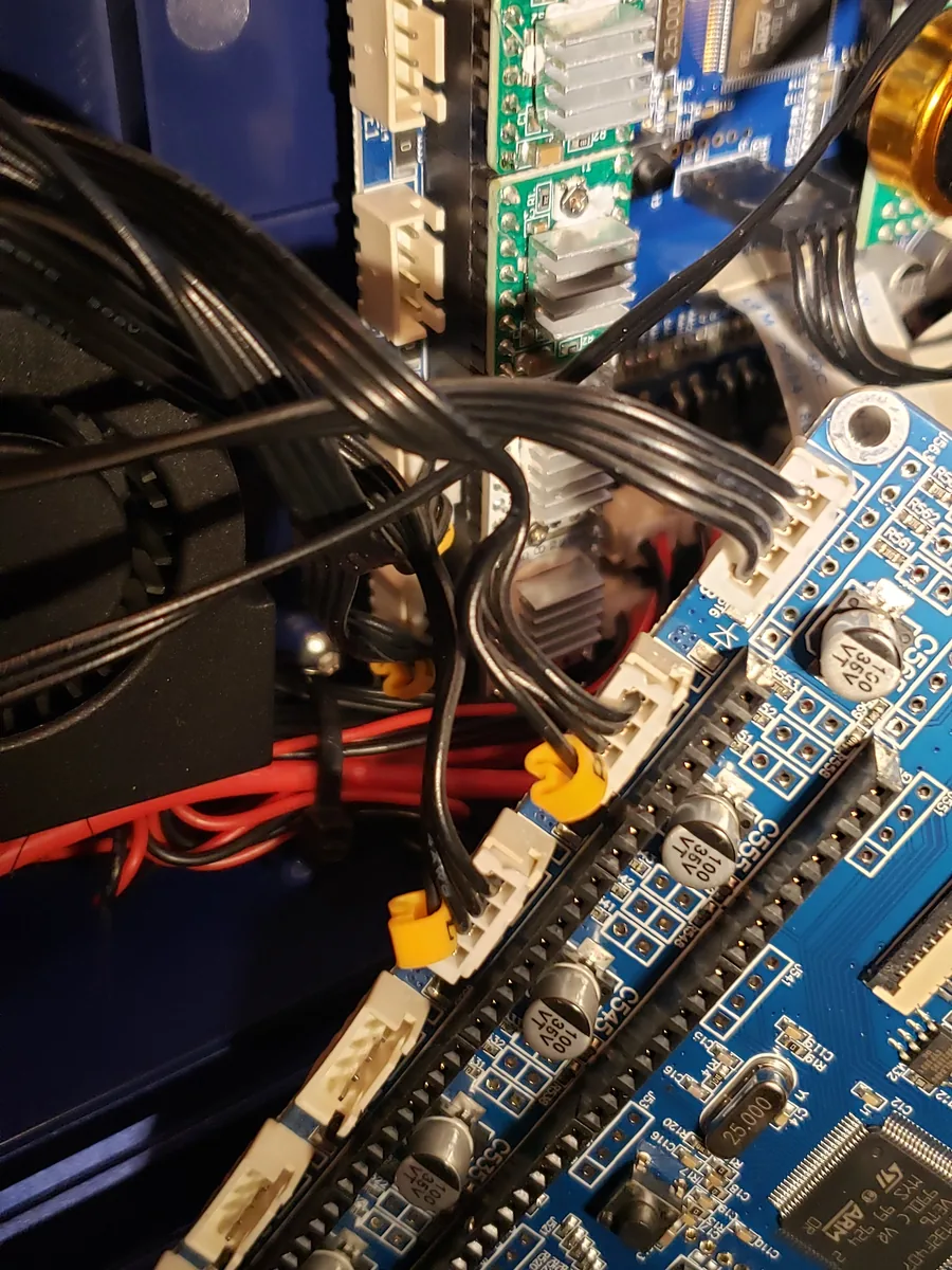 Control board wiring and stepper drivers inside a machine