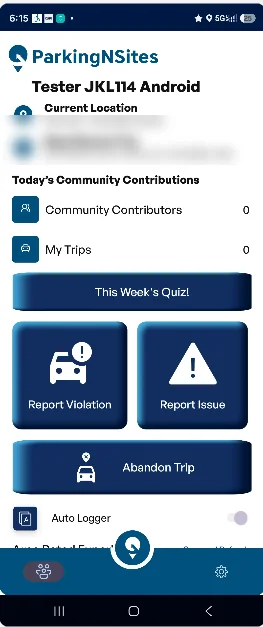 ParkingNSites mobile app home screen on an Android phone
